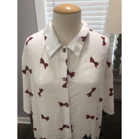 Vintage Marcy’N Me Schnauzer Print Button Front Women's Top Blouse‎ Size 2x USA - Picture 3 of 5